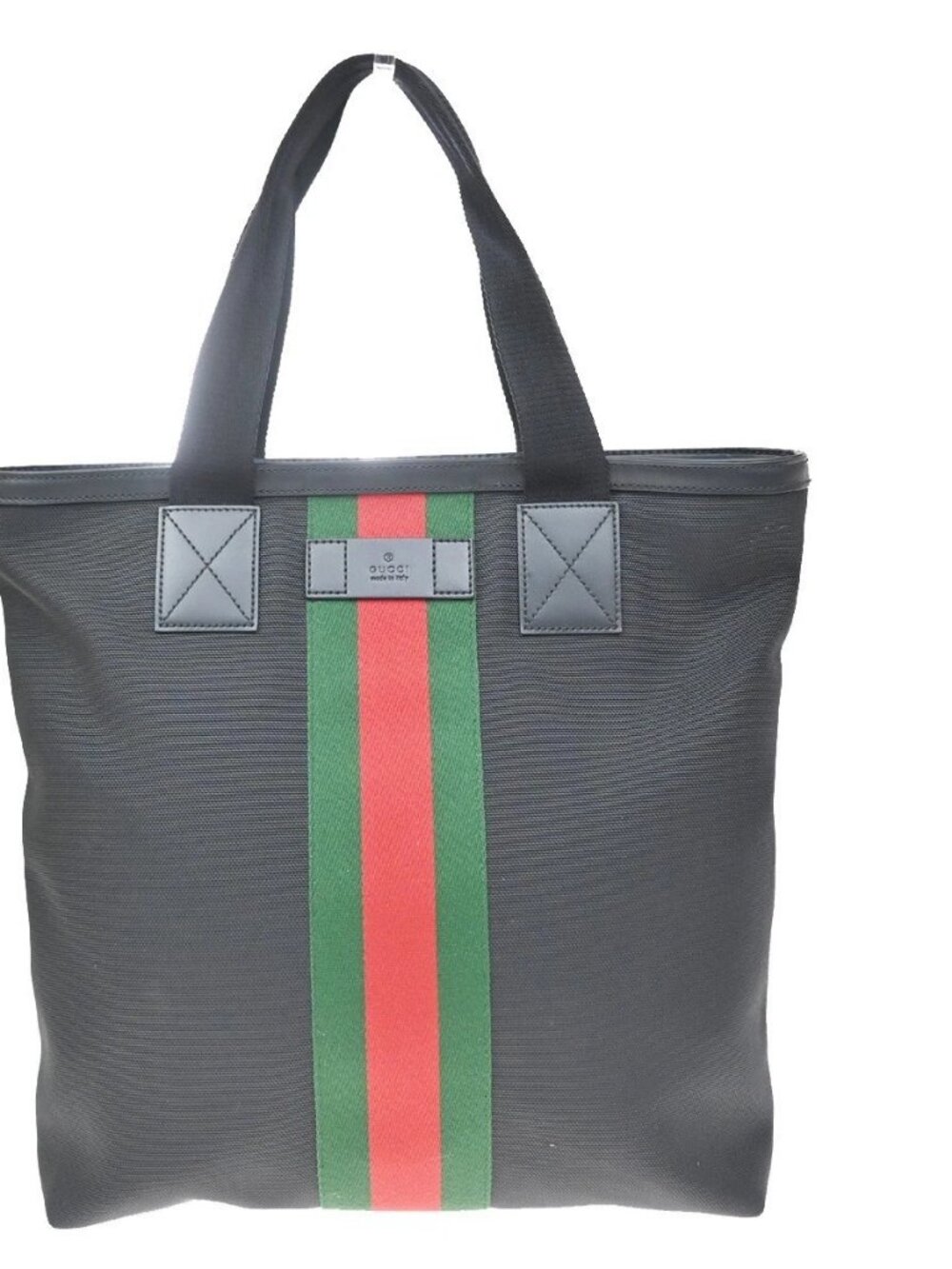 GUCCI Logo Sherry Web Shoulder Tote Bag Canvas Leather Black Italy 76KE241